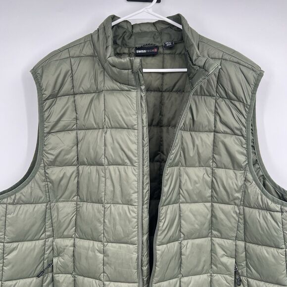 SWISS TECH Mens 2X 50-52 Olive Green Puffer Vest Lightweight Quilted Outdoor Zip - Picture 3 of 10